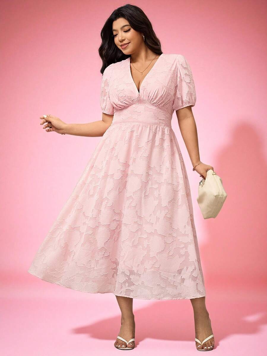 Hourglow Vestido elegante de unicolor con recortes, talla grande, para verano - Rosa - Ver 1