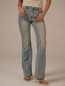 MUSERA Seam Detail Fitted Flare Jeans Spring Summer Cute Cosy Cottage Core Spring Dew - Blue - View 1