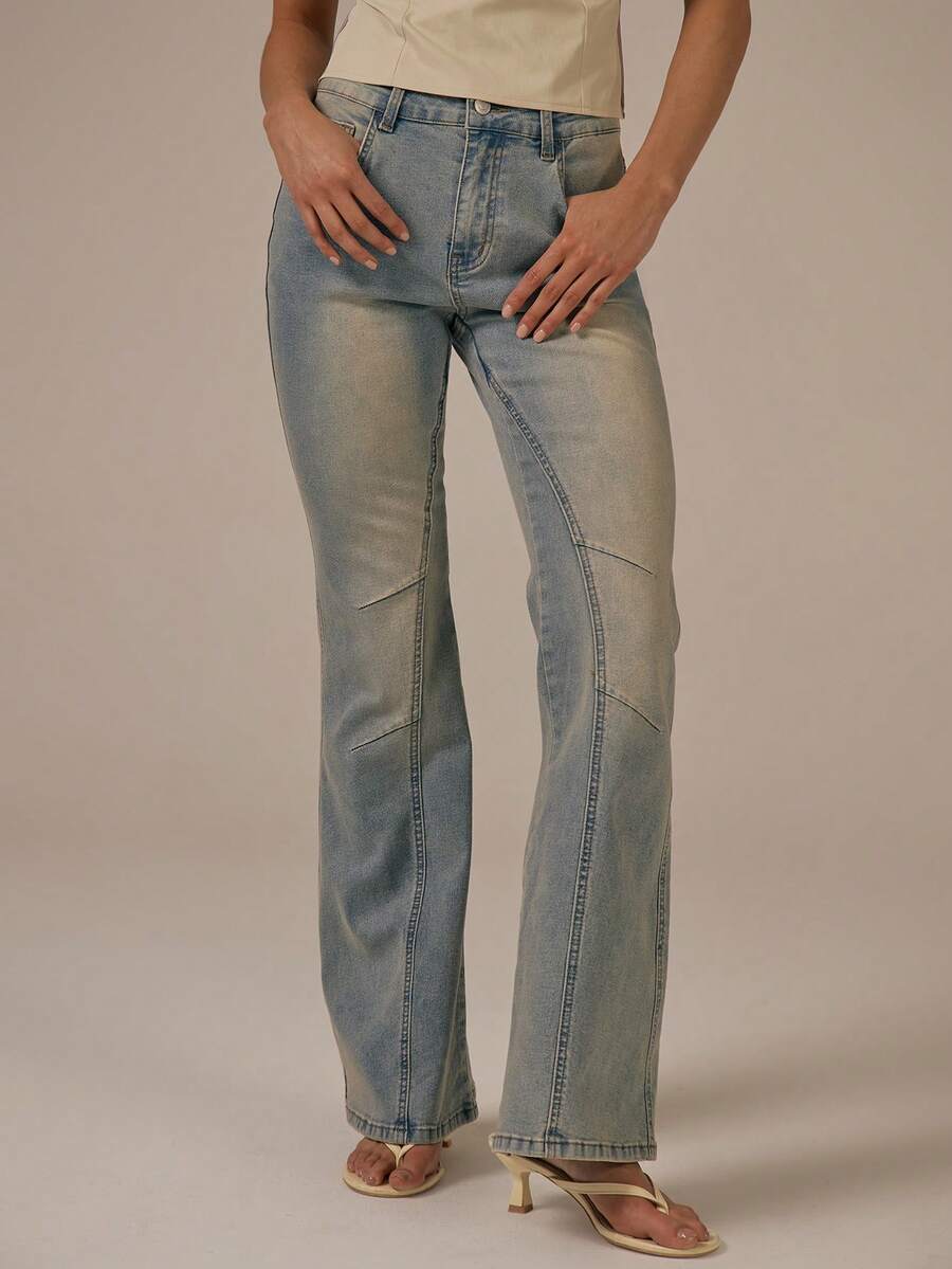 MUSERA Seam Detail Fitted Flare Jeans Spring Summer Cute Cosy Cottage Core Spring Dew - Blue - View 1