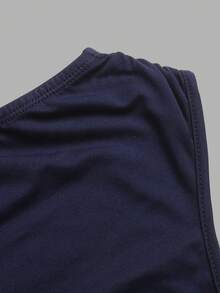 SHEIN 少女休闲不对称收腰短袖连衣裙 - 藏蓝色 - 查看 5