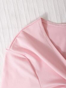 Sparklyn 少女优雅连衣裙，配披肩，粉色纹理针织面料，蝴蝶结修身长袖连衣裙，带短披肩 - 粉色 - 查看 3