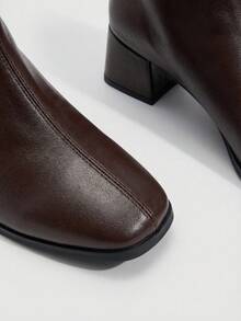 Daringsoles Women's Fashion Versatile Simple Chunky Heel Mid-Calf Boots For Christmas - Brown - View 6