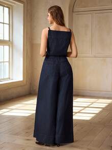 Selenza Women's Asymmetric Pocket Button Casual Jumpsuit - Blue - View 2