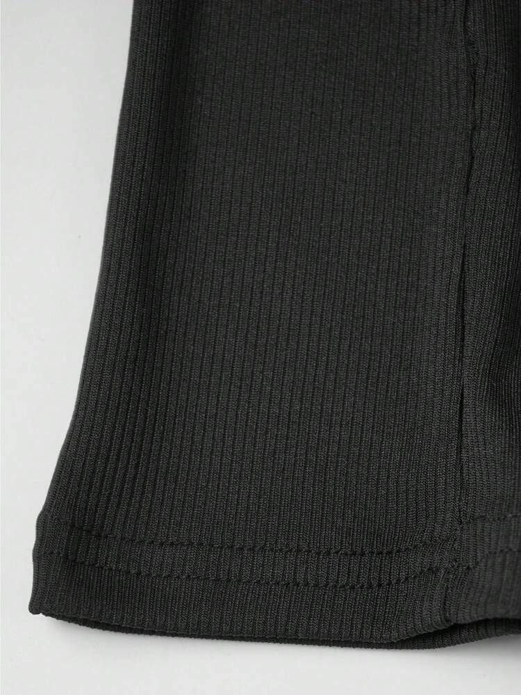 Manfinity Men's Solid Color Crew Neck Casual Versatile Ribbed Tank Top - Black - View 7