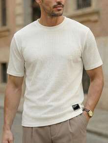 HIMLAND Men's Letter Graphic Round Neck Short Sleeve Casual T-Shirt - Apricot - View 2