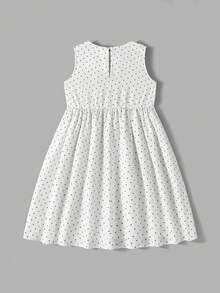 Maija Kids Maija Kids 1pc Tween Girls Casual Elegant Fashion Classic Polka Dot Pattern Loose Fit Sleeveless Dress, Suitable For Casual Outings, Gatherings, Festivals, Parties, Summer And Spring - White - View 3