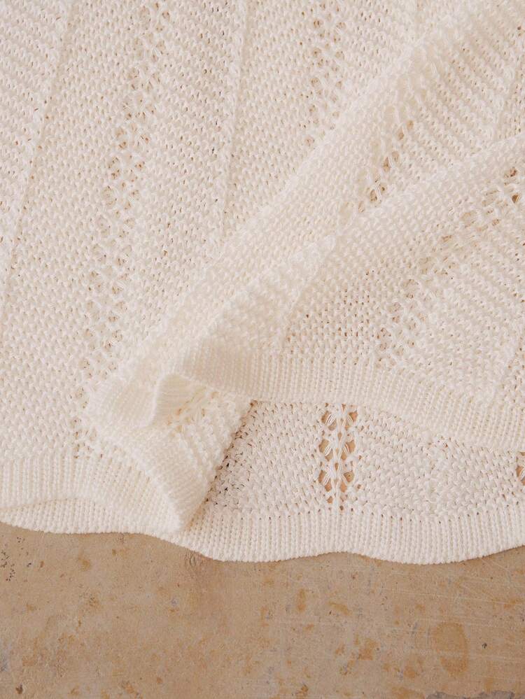 CONTRAST BINDING TIE BACKLESS HALTER NECK MERMAID HEM POINTELLE KNIT SWEATER DRESS