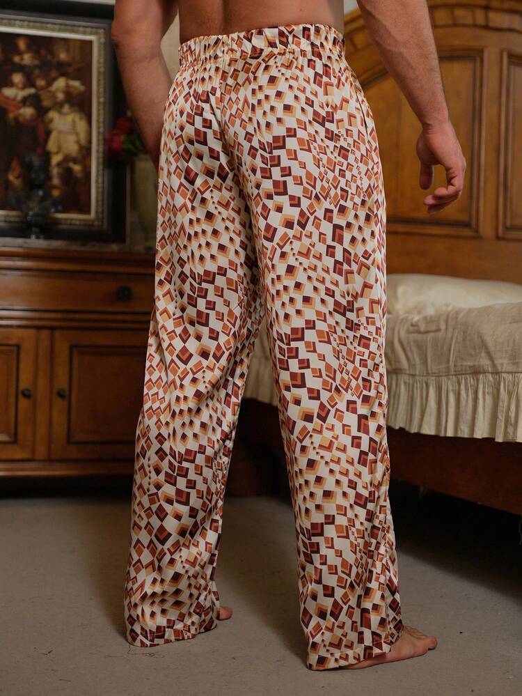 Spring Floral Print Elastic Waist Long Men's Lounge Pants