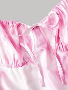 SHEIN MOD 女士扎染印花腰部系带前褶皱连衣裙 - 粉色 - 查看 5