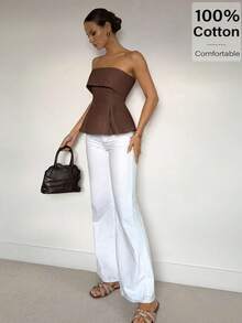 Siren Gaze 亚麻棉抹胸：凸显腰线的波西米亚风职场穿搭 | Old Money Elegance 2025 夏季新品发布 | 日夜转换与职场魅惑风格 - 咖啡棕 - 查看 6