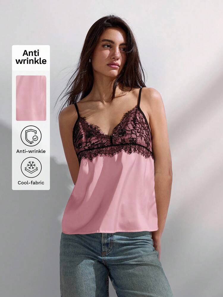 SHEIN Maija Lace Patchwork Camisole For Women, Comfortable, Skin-Friendly, Elegant, Versatile For Outings, Suitable For Easter, Music Festivals, Graduation, Brunch