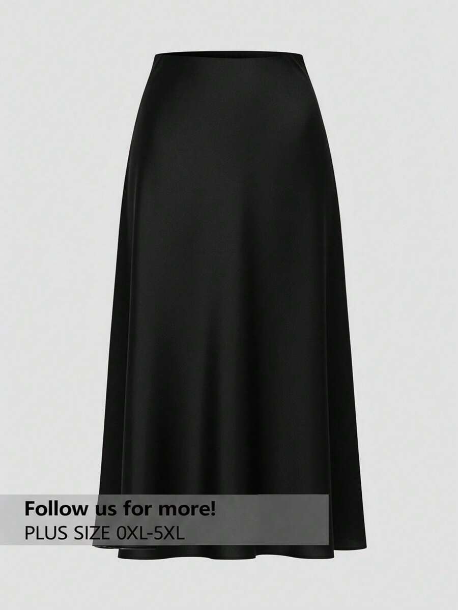 Firerie Plus Size Elegant Solid Color A-Line Skirt, Versatile For Commuting - Black - View 1