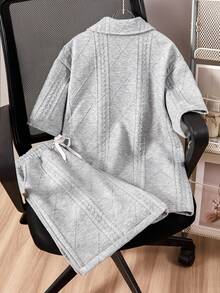 Mirajuku Bộ 2 món áo polo cổ bẻ và quần short kiểu dáng thường ngày dành cho thiếu niên nam - Màu Xám nhạt - Xem 2