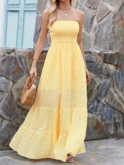 Breezaya 荷叶边抹胸连衣裙长款度假沙滩装女装