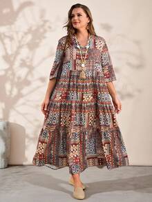 EMERY ROSE Đầm nữ cỡ lớn kiểu dáng thường ngày, họa tiết hoa cổ điển, thích hợp cho kỳ nghỉ hè. - Nhiều màu - Xem 7