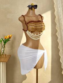 Mistrie 女士性感串珠装饰吊带背心式比基尼 - 棕色 - 查看 7