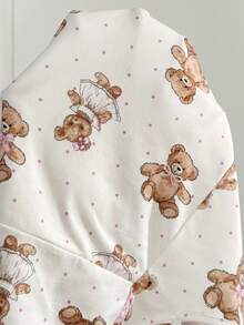 SHEIN Maternity Summer Casual Polka Dot Bear Print Sleeveless Jumpsuit - Black - View 5