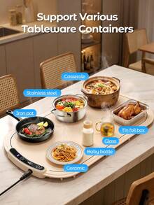1 件米色食物保溫墊，電熱食物保溫盤，適用於保溫餐盤和自助餐，便攜式檯麵食物保溫器，8 檔溫度調節，8 小時定時 - 歐標插頭 - 查看 6