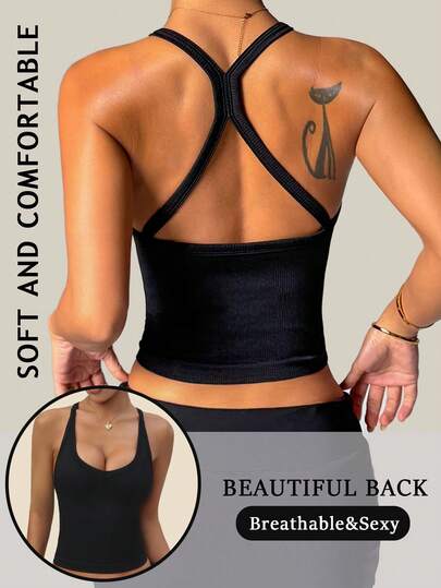 Slayform 女士无缝纯色罗纹修身运动吊带背心