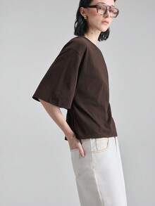 Ontre 2026 New Early Brown Structural Line Waist T-Shirt Dress, Doll Collar Long Dress, Suitable For Modern Urban Party, Back To School Season, Urban Minimalist Fashion Casual Daily, Bohemian Style, Vacation, Festival, Spring - Coffee Brown - View 6