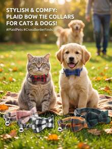 PETSIN 1 chiếc vòng cổ cho thú cưng họa tiết kẻ caro, có thể điều chỉnh, nhẹ và bền, kèm nơ trang trí và chuông treo. Vòng cổ thoải mái, phù hợp cho chó và mèo nhỏ và vừa, dùng hàng ngày, đi dạo ngoài trời, dự tiệc, ở nhà. Phụ kiện thú cưng dễ đeo. - Nhiều màu - Xem 4