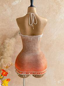 Soleia Women's Summer Vacation Ombre Shell Decor Halter Knit Dress - Multicolor - View 2