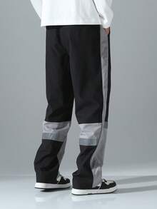 Manfinity Hypemode 男士撞色抽绳腰带口袋休闲直筒裤 - 黑色 - 查看 2