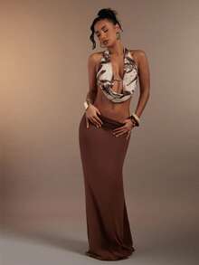 Hauture Women's Sexy Abstract Print Halter Cowl Neck Open Back Top - Multicolor - View 4