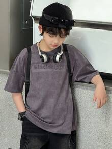 Dazy Kids 男童圆领字母压纹休闲百搭日常短袖T恤 夏季 - 深灰色 - 查看 3