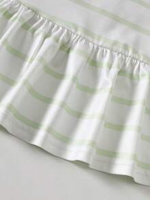 SHEIN Playful Pals Girls' Summer Striped Lapel Sleeveless Dress - Green - View 6