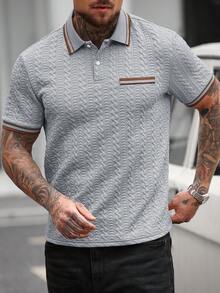Manfinity CasualCool Men's Striped Short Sleeve Casual Commuter Polo Shirt - Grey - View 4