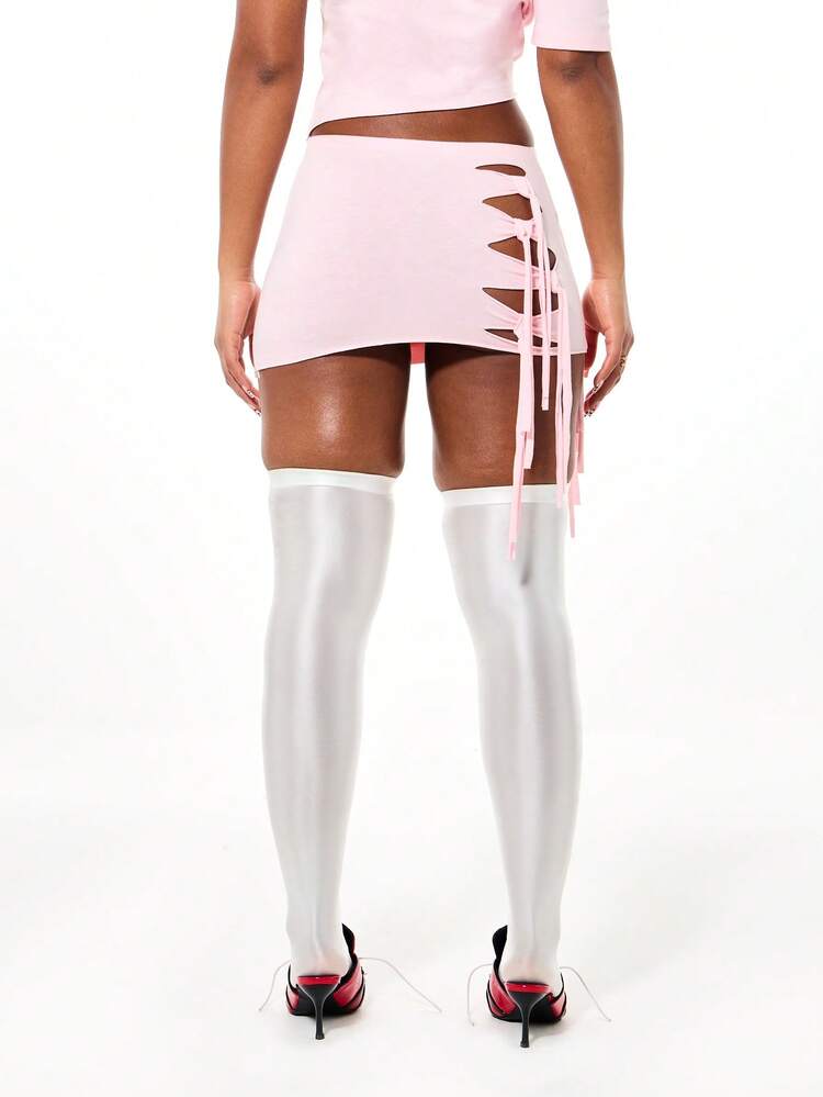 SUMWON Texas University Varsity Lace Up Cut Out Detail Mini Skirt College Sports Number Print Side Tie Design Athletic Fashion Club