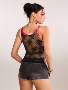 plantica 休闲性感都市现代简约Y2K亚文化时尚女式条纹蕾丝印花吊带背心，适合音乐节、日常穿着、度假、约会、派对、春夏穿着。 - 彩色 - 查看 2