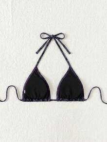 Swim Vcay 2025年女士夏季度假沙滩豹纹吊带比基尼上衣 - 黑色 - 查看 2