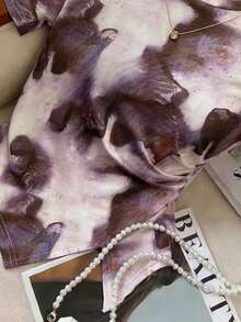 GlowEve 女士休闲印花圆领不对称下摆短袖T恤，夏季 - 彩色 - 查看 4