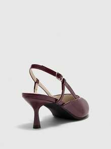 CUCCOO BIZCHIC 女士高跟单鞋，复古酒红色漆皮尖头细跟凉鞋，侧面镂空透气软底，舒适优雅的单鞋，通勤约会修长百搭高跟鞋 - 酒紅色 - 查看 3