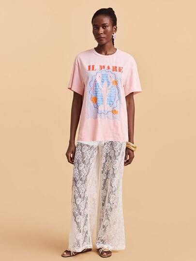 Travachic Quần nữ màu trơn, dáng rộng, cạp chun, chất liệu ren, kiểu dáng thường ngày, đa năng.