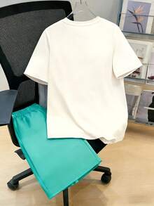 Ținută de vacanță la plajă pentru adolescenți, 2 buc., croială lejeră, cu imprimeu de cocos în gradient, top cu mânecă scurtă și pantaloni scurți - Multicolor - Vizualizare 2