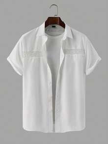 EGENSIO 男士花卉拼接翻领短袖衬衫 - 白色 - 查看 3