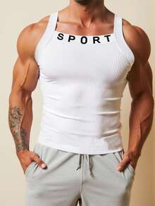 GymBeat Men's Sports Tank Top, Outdoor Running Workout Casual, Gym - White - View 3