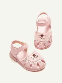 Cozy Pixies Một đôi giày mùa hè màu hồng cho bé gái, giày công chúa ren thêu hoa, mũi kín, đế mềm, giày sandal cho bé, giày đèn lồng. - Hồng - Xem 3