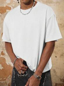 PAVTROS Camiseta de manga corta con cuello redondo y eslogan casual para hombres, versátil para uso diario. Camiseta boxy blanca con diseño rojo para hombres. Camisetas gráficas recortadas con eslogan y hombros caídos para hombres. - Blanco - Ver 3
