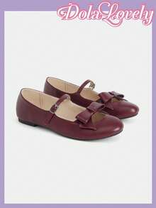 Dola Lovely Zapatos de mujer con lazo francés, hueco, de bajo empeine, planos, lindos, de unicolor y versátiles - Jujube - Ver 3