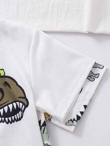 SHEIN 4 Stücke/Set Kleine Jungen Lässig Cartoon Dinosaurier Muster Rundhals Kurzarm T-Shirt und Shorts 2 Stücke Outfit, geeignet für den Sommer - Verschiedenfarbig - Übersicht 8