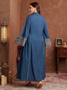 Al Najma Women's Long Sleeve Print Trim Loose Elegant Plus Size Arabic Dress Kaftan Jalabiya Dress - Multicolor - View 2