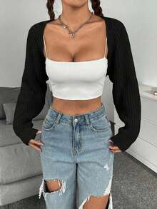 EURMUSE Women's Solid Color Long Sleeve Cropped Cardigan, Versatile For Autumn,Cardigans,Petite,Tall - Black - View 1