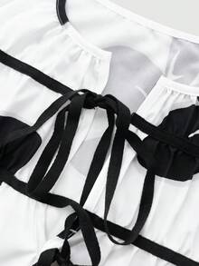 SHEIN LUNE CURVE 大码夏季休闲度假印花前系带荷叶边下摆衬衫 - 彩色 - 查看 5
