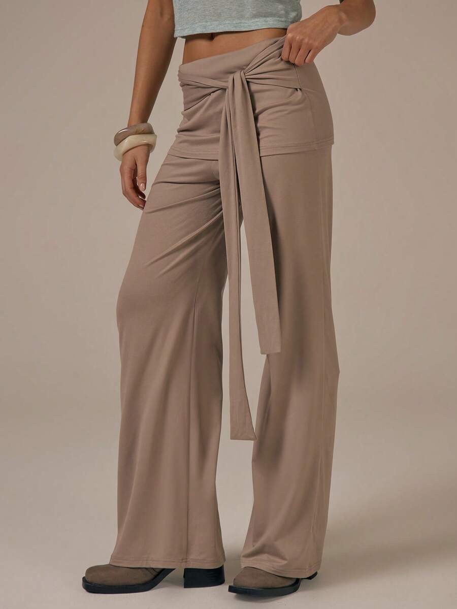 MUSERA Skirt Layer Tie Detail Wide Leg Soft Trousers Spring Summer Cute Cosy Cottage Core Spring Dew Casual - Volcanic Gray - View 1