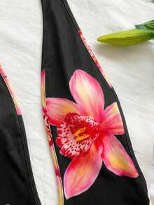 Soleia Women's Vacation White Knit Textured Wavy Pattern Deep V Neck Backless Sexy Bodysuit, Fashionable Fitted For Party, Date, Afternoon Tea, Boho Vacation, Beach, Summer Outfit, Carnival Outfit - Black - View 5