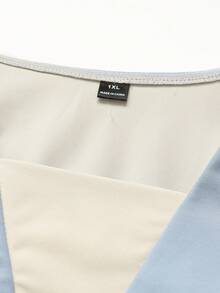 Sweetra 加大码藏蓝色翻领收腰荷叶边下摆泡泡袖连衣裙 - 杏色 - 查看 4